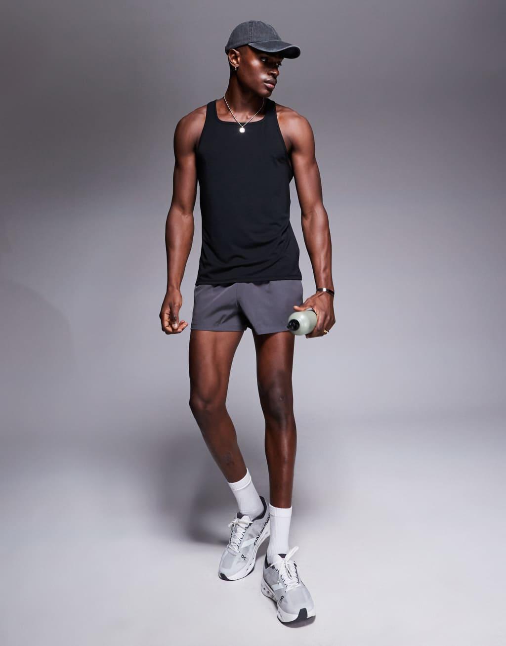 4505 quick dry square neck slim fit training tank top in black  Product Image