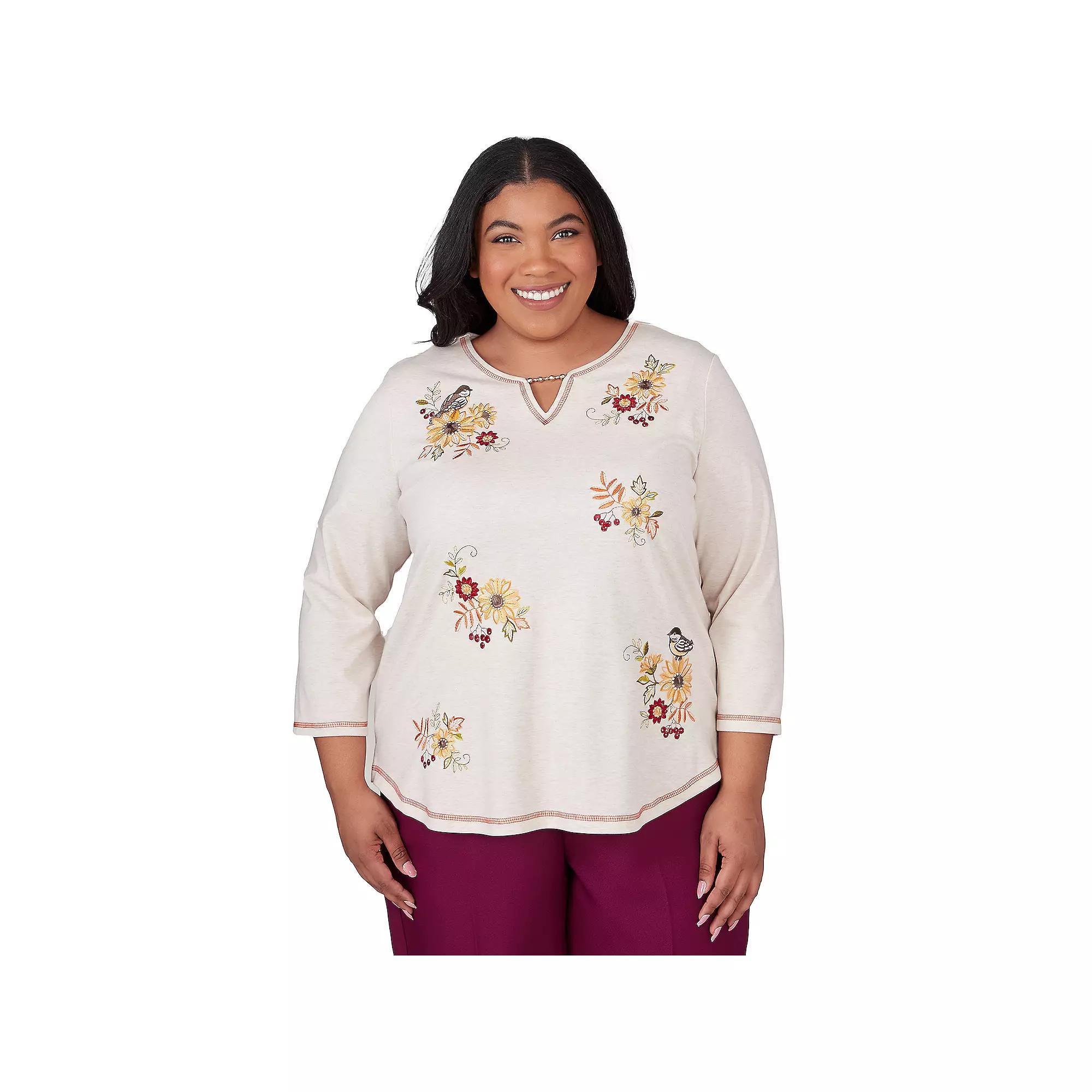 Plus Size Alfred Dunner Sunflowers and Birds Top, Women's, Size: 3XL, Oatmeal Product Image