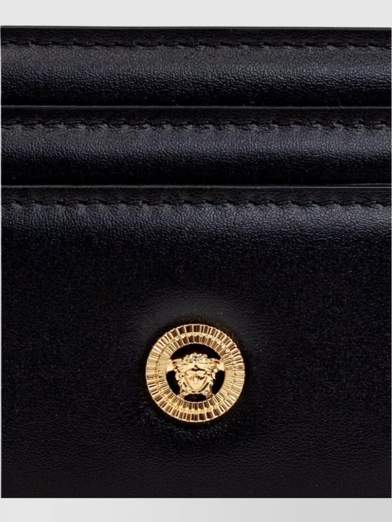 VERSACE Black Small Wallet With Medusa Biggie Logo In Leather Woman Product Image