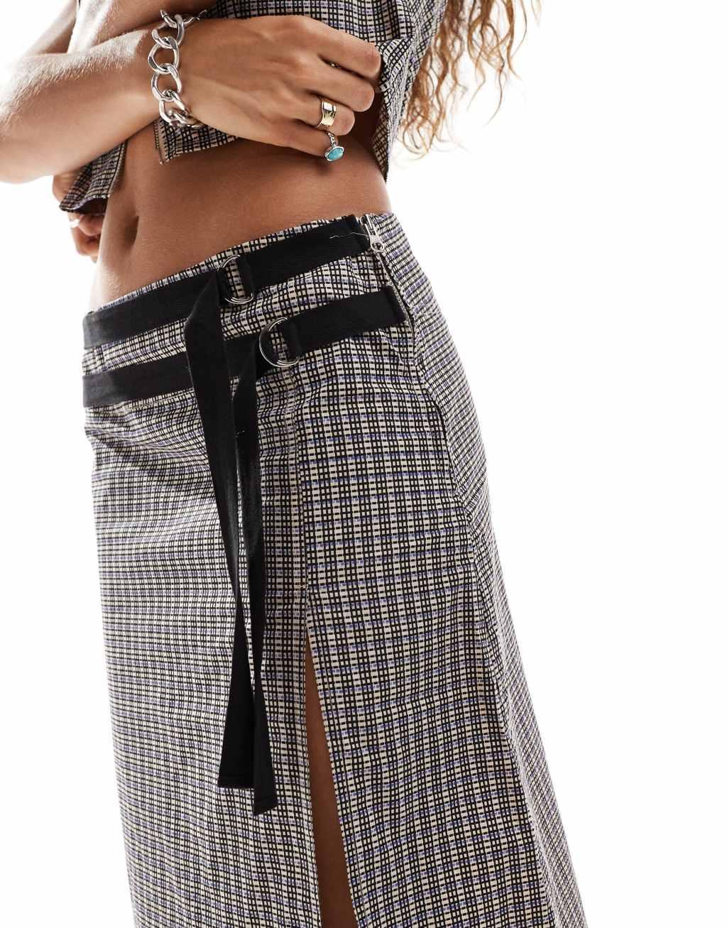COLLUSION wrap midi skirt in check - part of a set Product Image