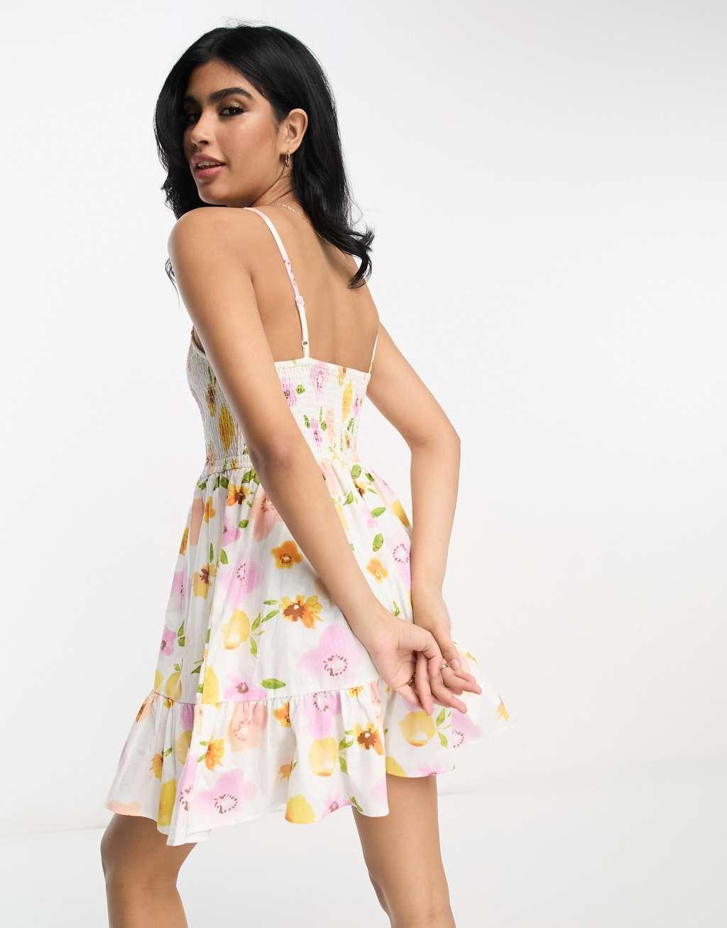 ASOS DESIGN square neck shirred mini sundress Product Image
