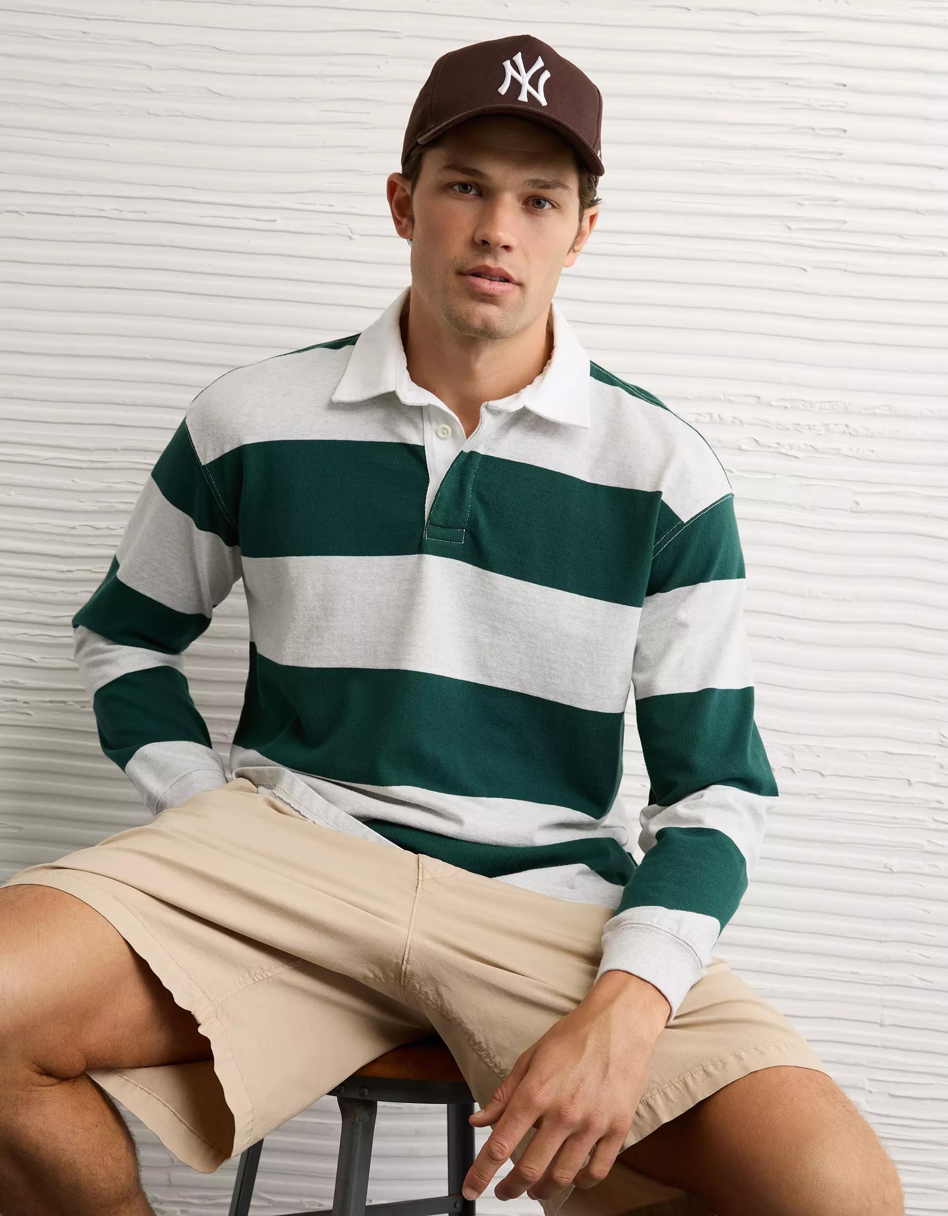 AE Long Sleeve Boxy Rugby Polo Shirt Product Image