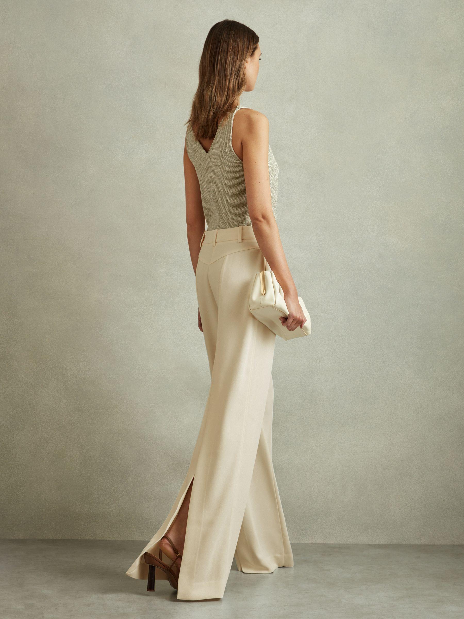 Petite Knitted Open-Collar Midi Dress in Neutral Product Image