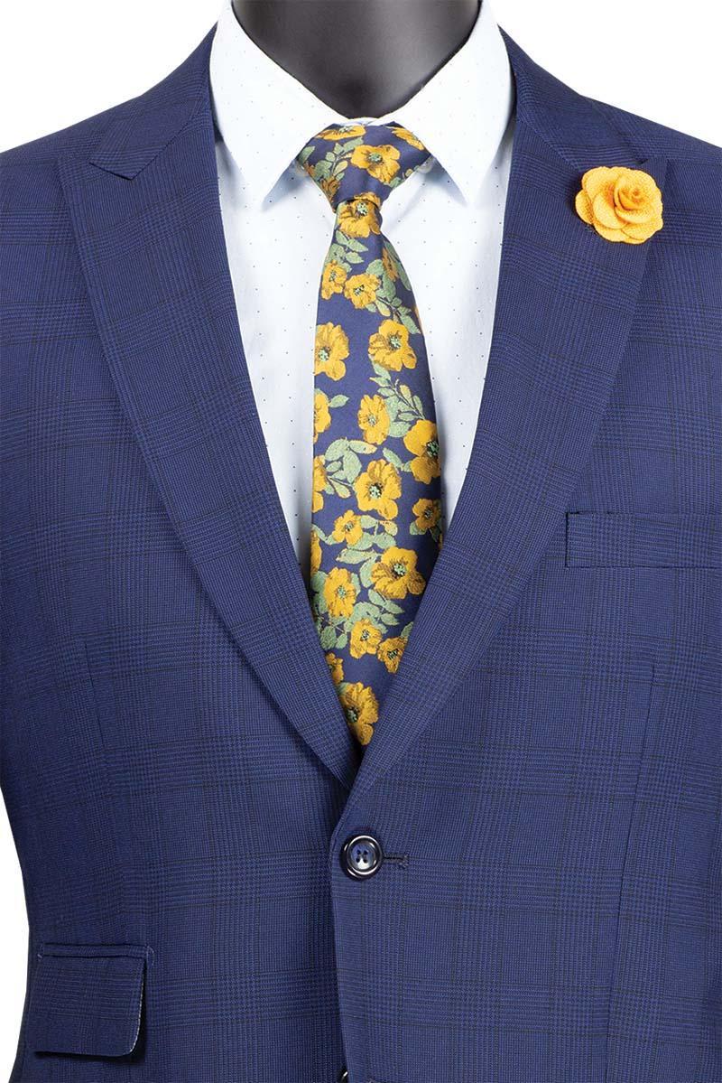 Catania Collection - Modern Fit Windowpane Suit 2 Piece in Blue Product Image