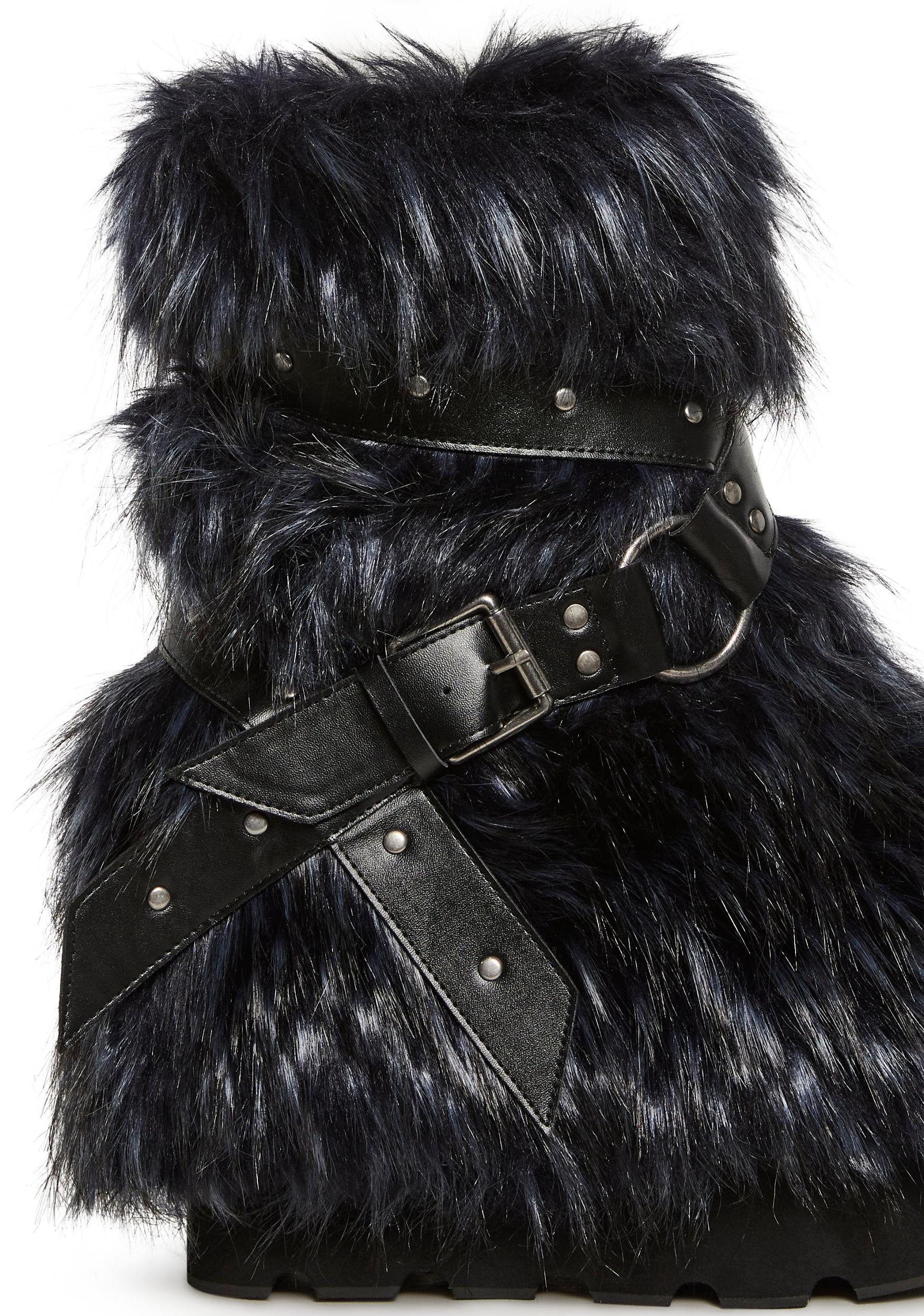 Club Exx Burning Man Faux Fur Platform Boots Rave Festival - Blue Product Image