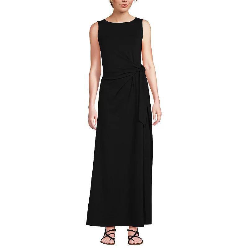 Women's Lands' End Cotton Modal Sleeveless Tie Waist Maxi Dress, Size: XS, Black Product Image
