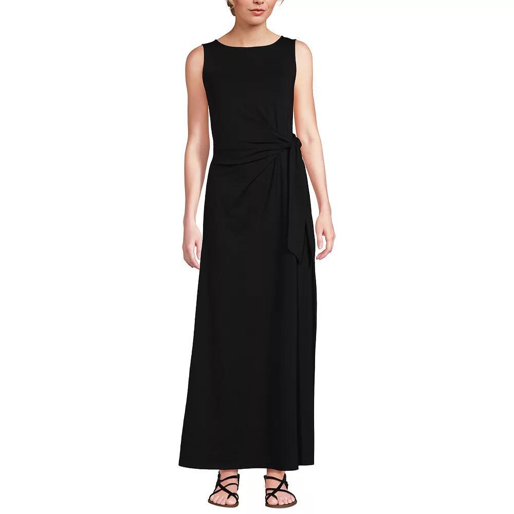 Women's Lands' End Cotton Modal Sleeveless Tie Waist Maxi Dress, Size: XS, Black Product Image