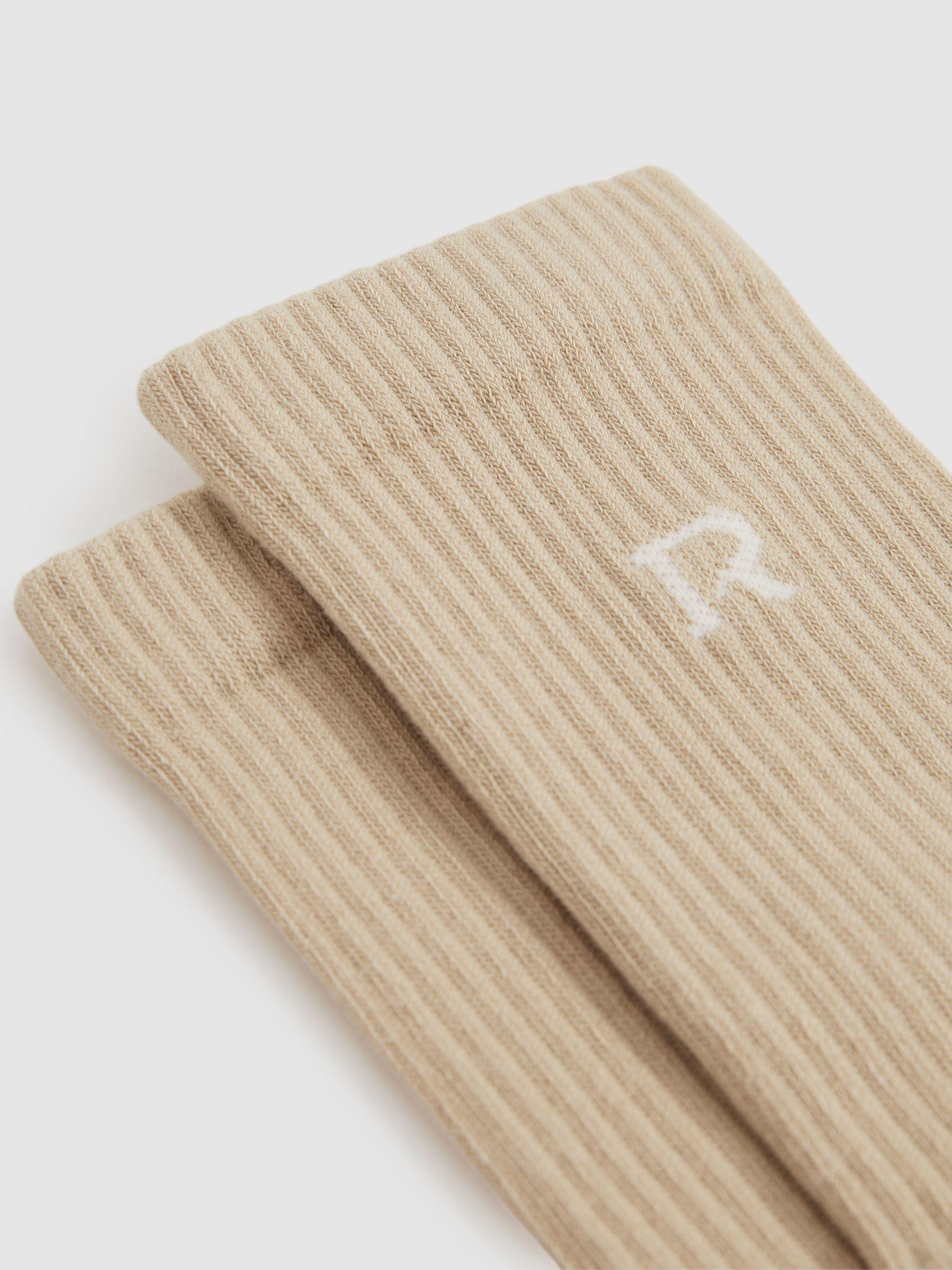 Cotton-Blend Logo-Embroidered Crew Socks in Stone Product Image