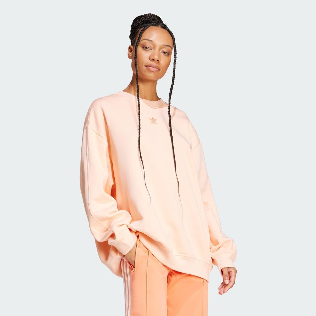 adidas Essentials Fleece Long Oversized Crew Sweatshirt Black L Womens Product Image