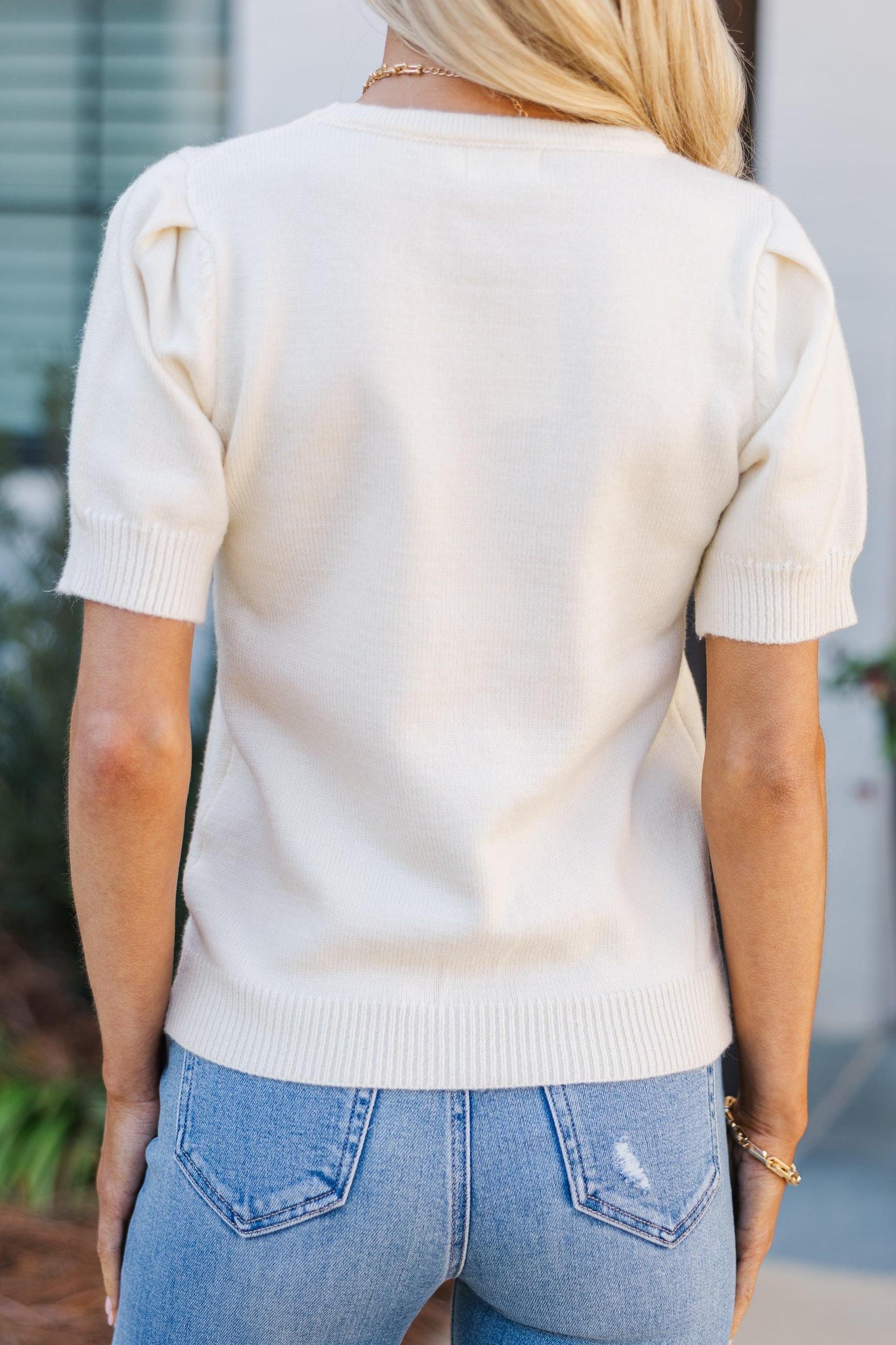Crowd Pleaser Cream Short Sleeve Sweater Female Product Image