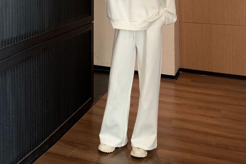 Round Neck Plain Pullover / Drawstring Waist Loose Fit Pants Product Image