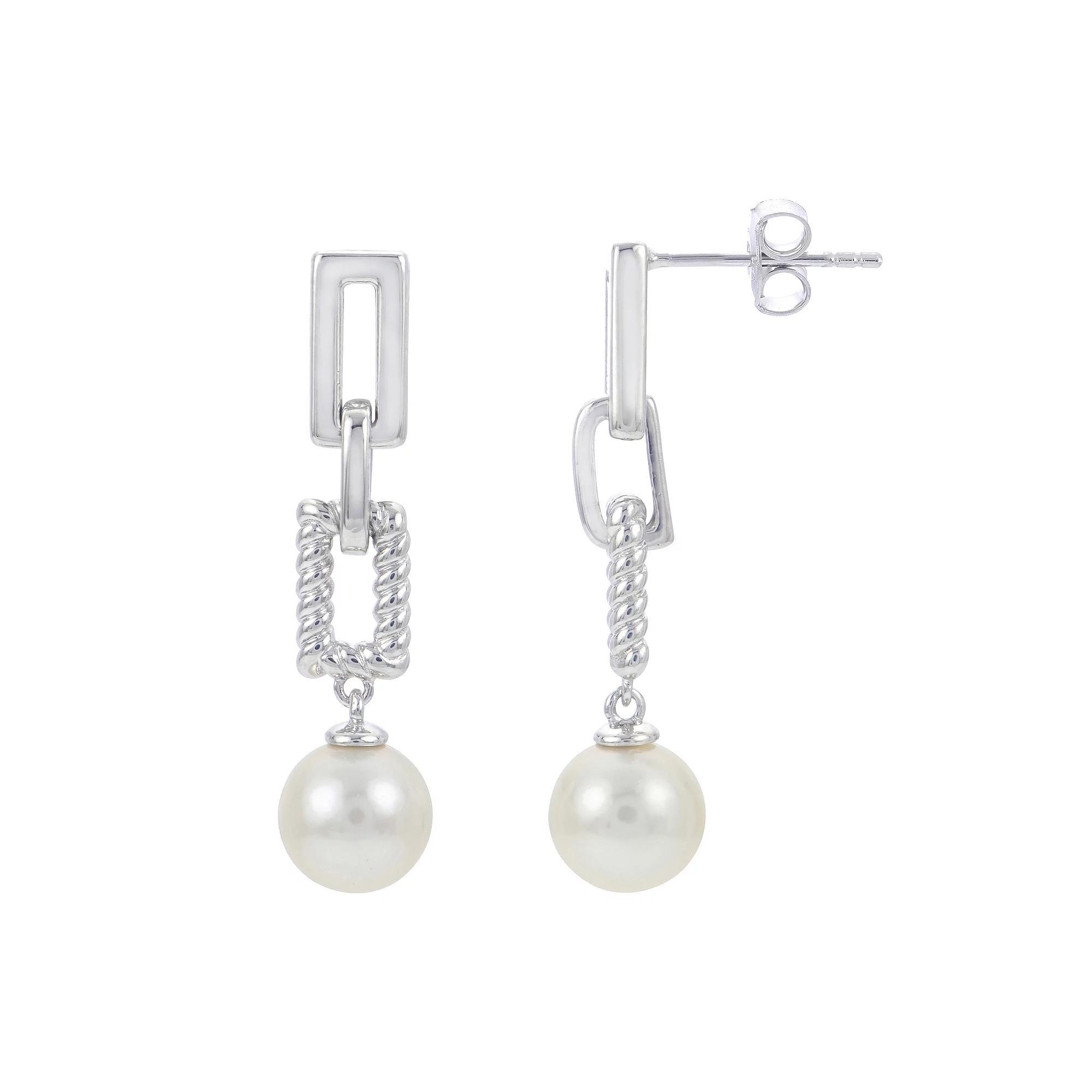 PearLustre by Imperial Sterling Silver Cultured Pearl Twisted Link Drop Earrings, Womens Product Image