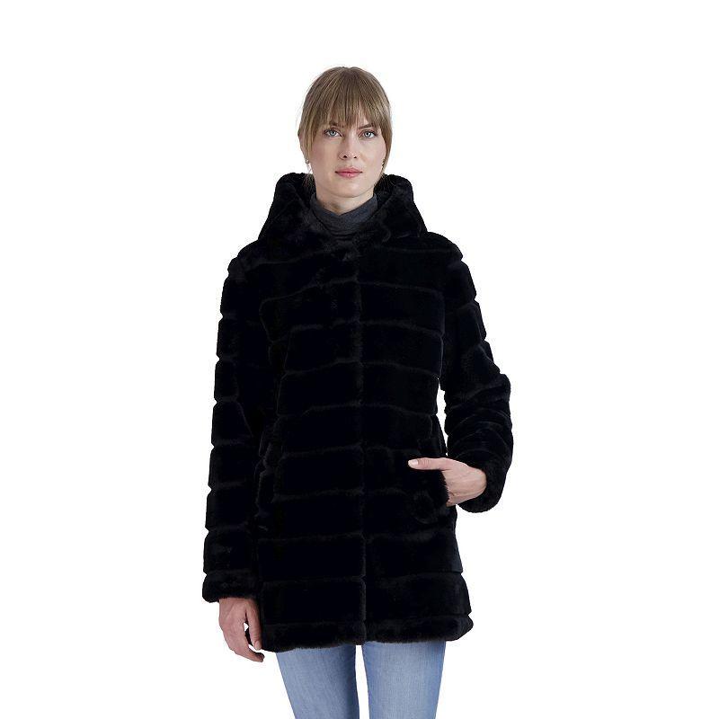 Women's Sebby Collection Hooded Reversible Faux-Fur Coat, Size: Large, Beige Product Image