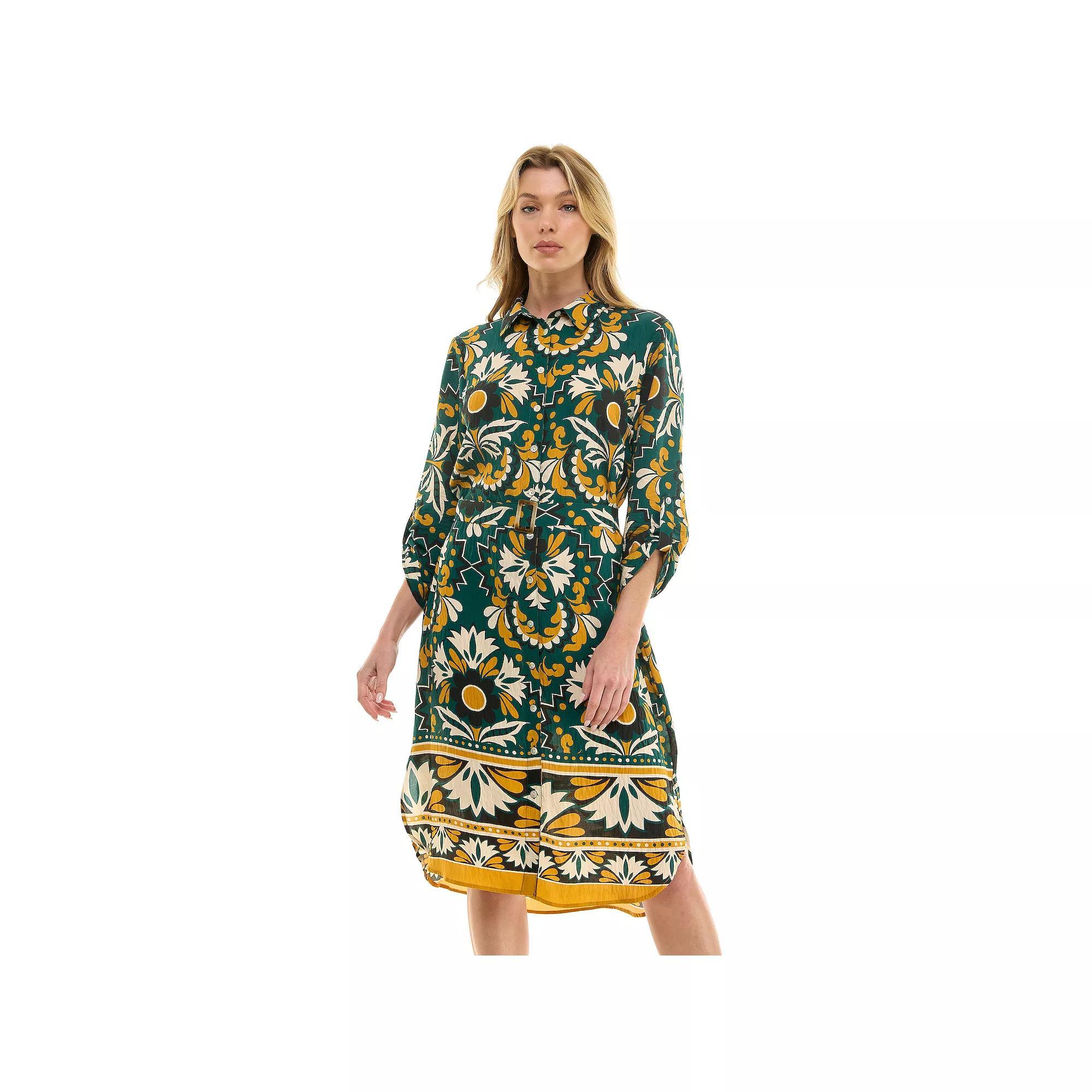 Women's Figueroa & Flower Button Front Shirt Dress, Size: Large, Green Product Image