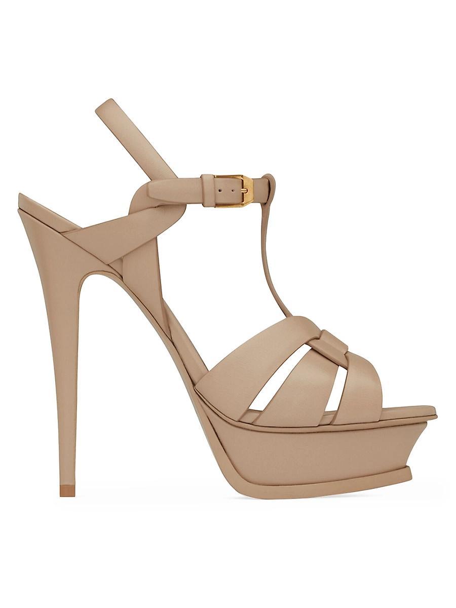 Saint Laurent Womens Tribute Platform Sandals in Smooth Leather Product Image