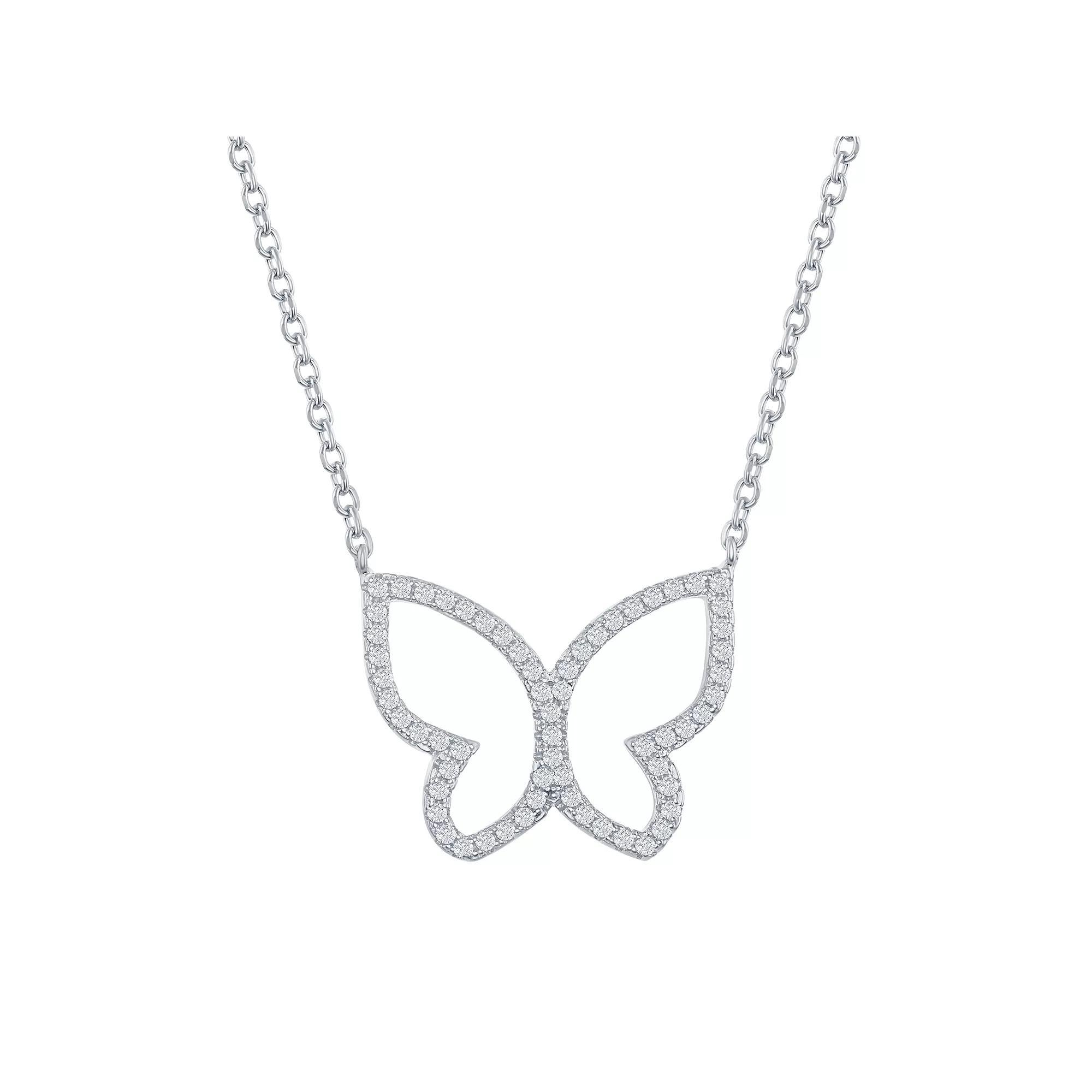 Sterling Silver Cubic Zirconia Open Butterfly Necklace, Womens Product Image