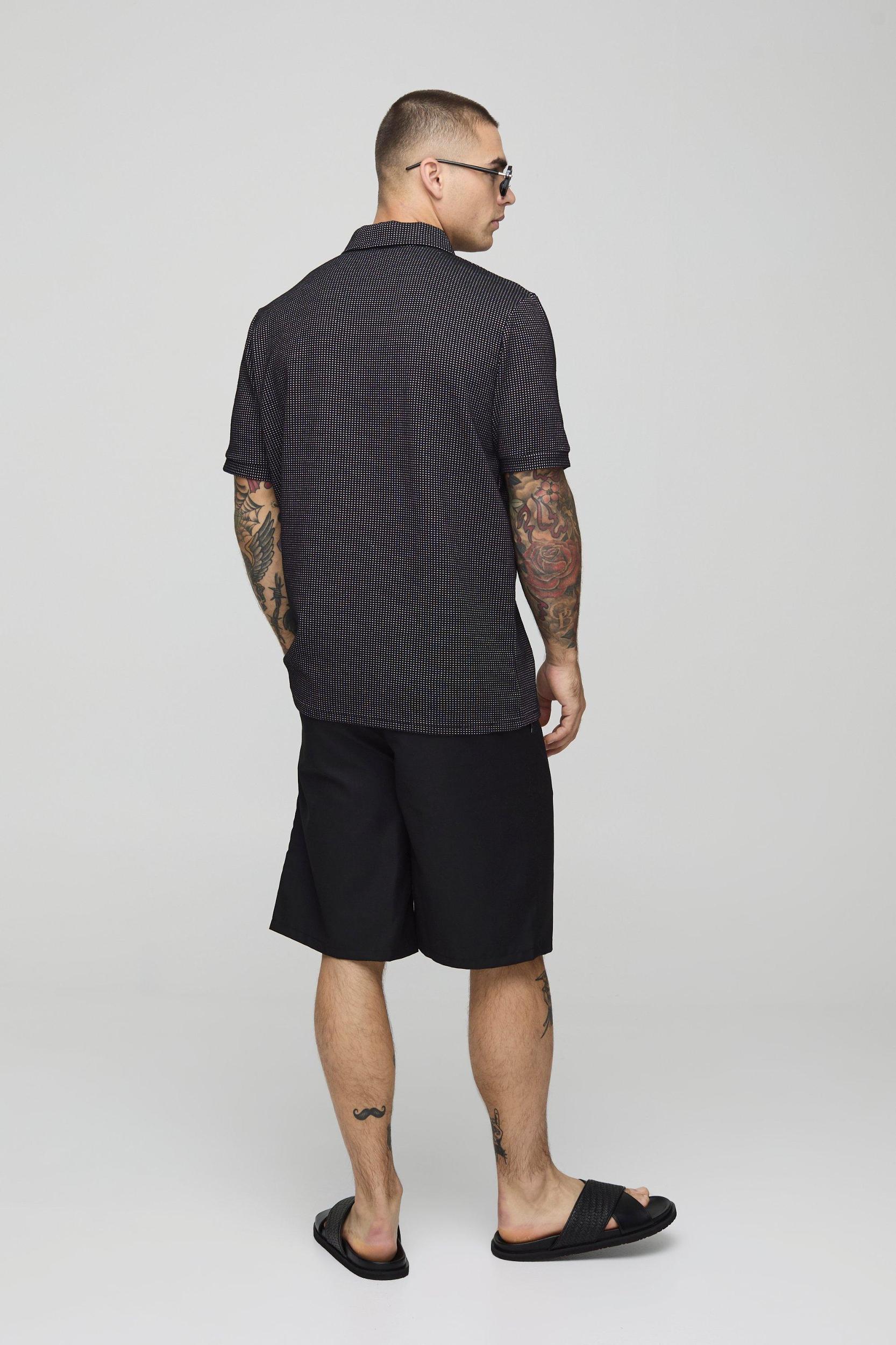 Regular Fit Contrast Waffle Zip Neck Polo | boohooMAN USA Product Image