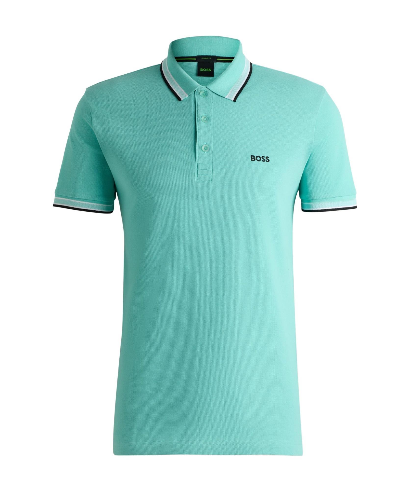 HUGO BOSS Paddy Mens Cotton-pique Polo Shirt With Contrast Logo In Turquoise 255 Product Image