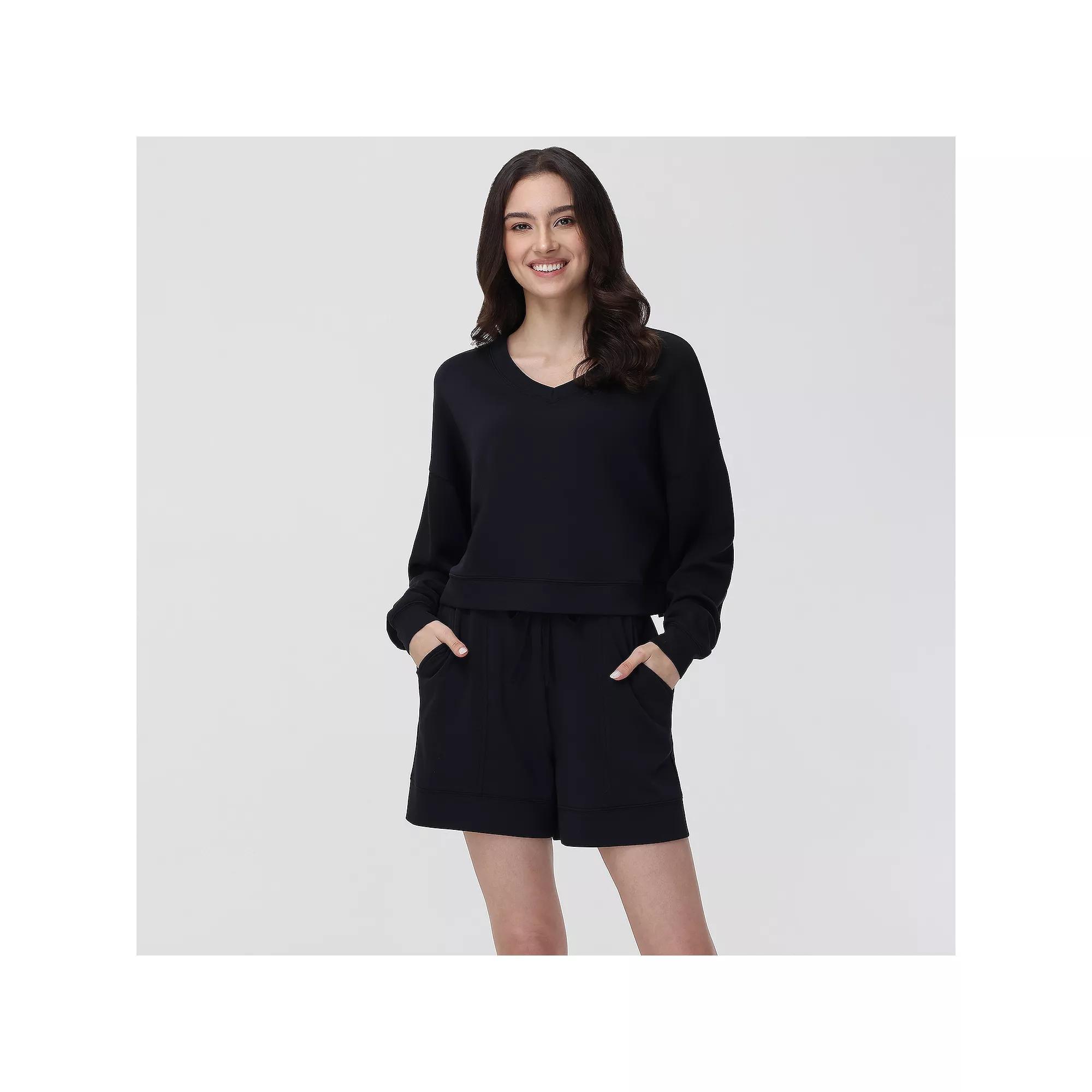 Women's Adyson Parker V-Neck Pajama Top & Pajama Shorts Set, Girl's, Size: Medium, Black Beauty Product Image