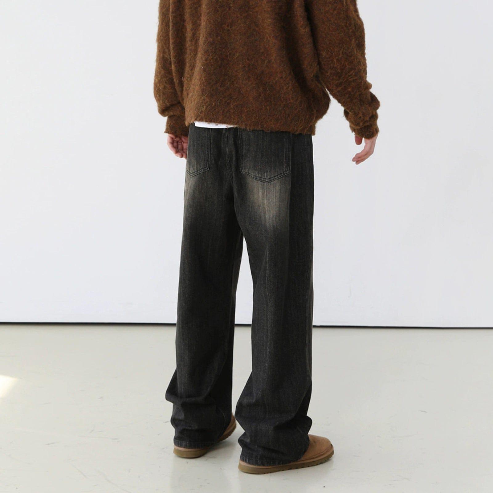 RT No. 10325 BLACK WIDE STRAIGHT DENIM JEANS Product Image