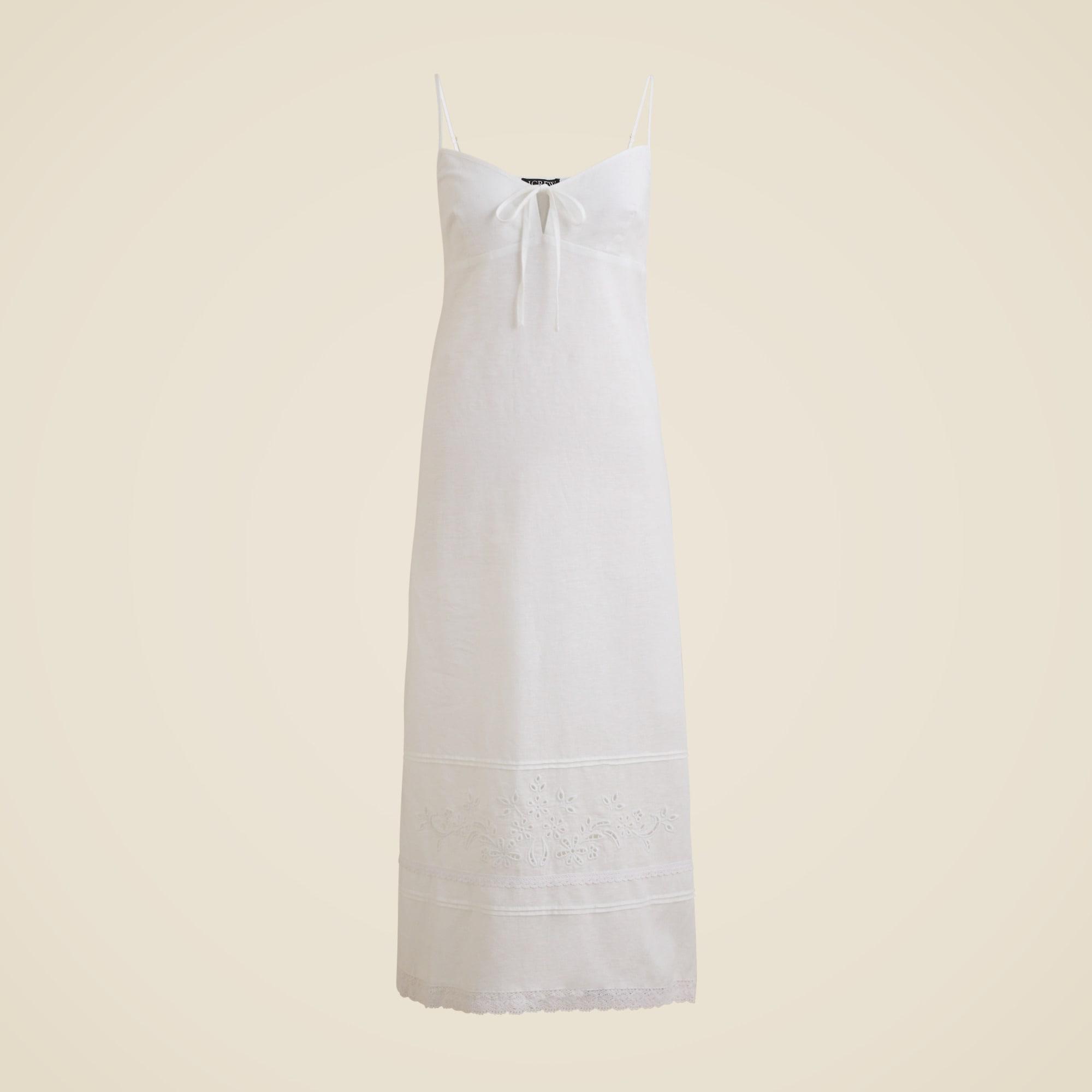 Eyelet midi dress in linen-cotton blend Product Image