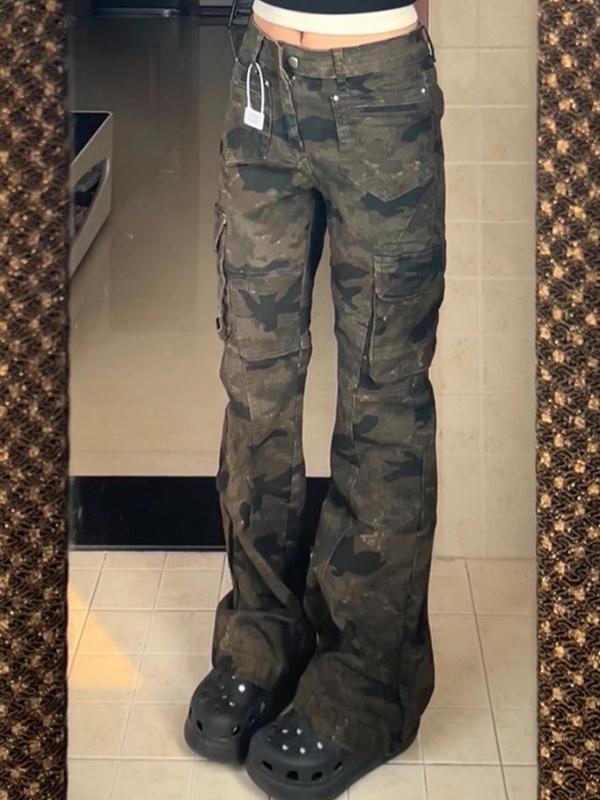 American High Street Camouflage Style Flare Jeans Product Image