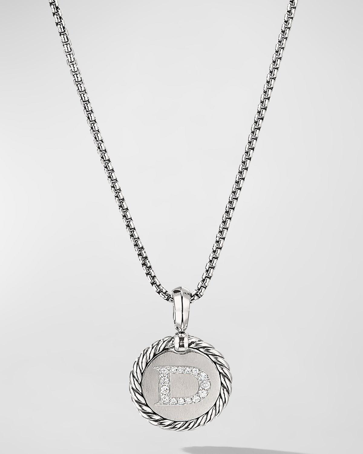 David Yurman Sterling Silver Cable Collectibles Initial Charm Necklace with Diamonds, 18 Product Image
