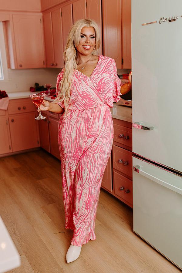 Peak Party Vibes Pleated Jumpsuit In Pink Curves Product Image