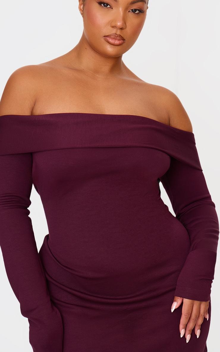 Plus Burgundy Premium Contour Bardot Bodycon Dress Product Image