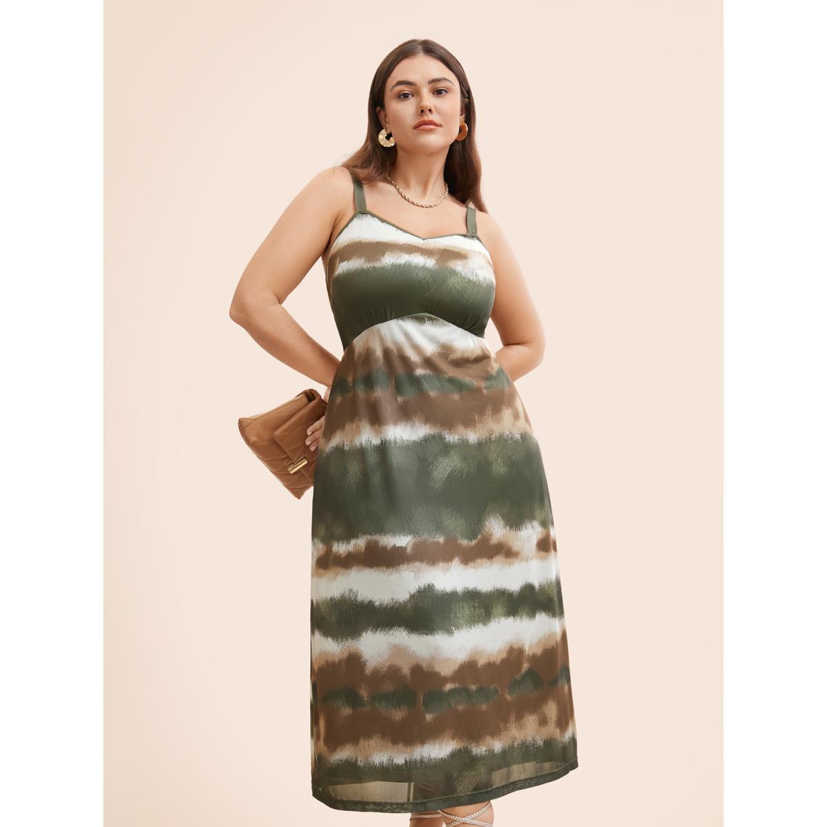 Plus Size Gradient Print Adjustable Straps Cami Dress Bronze Women Elegant Texture V-neck Sleeveless Curvy BloomChic 14-16/1X Product Image