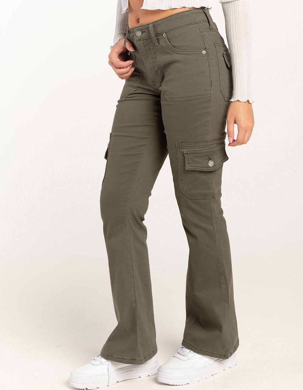 RSQ Womens Low Rise Cargo Flare Pants - TAN Product Image