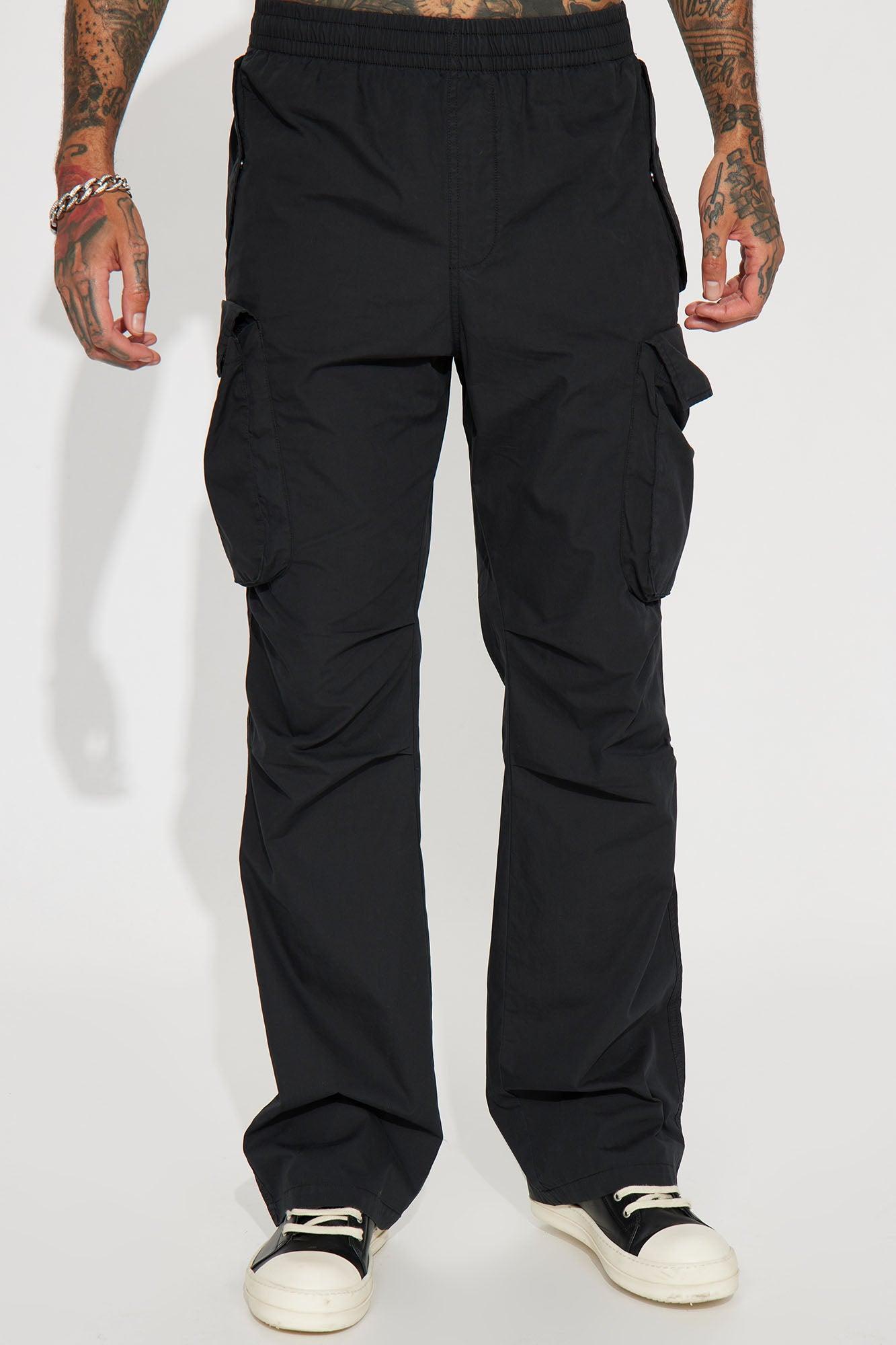 Slim Flare Cargo Parachute Pants - Black Product Image