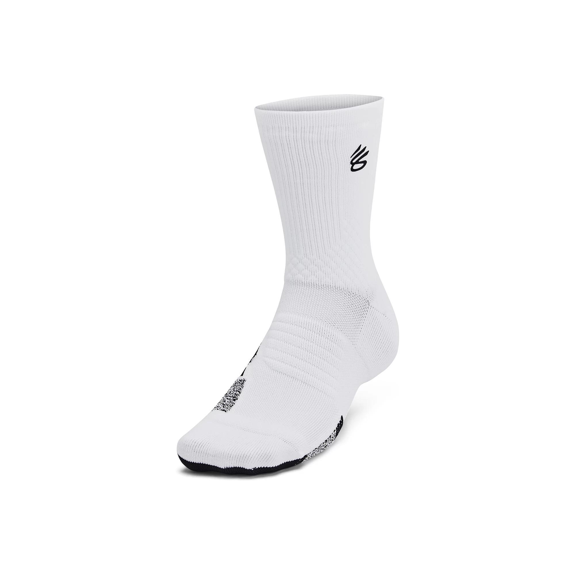 Under Armour Curry ArmourDry™ Playmaker Mid-Crew Socks, Men's, Size: Large, White Black Product Image