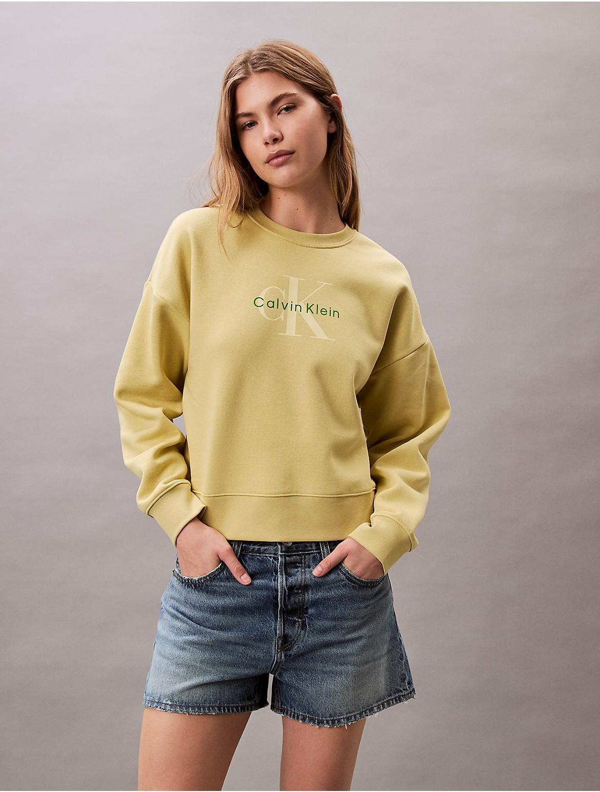 Calvin Klein Women's Fleece Monogram Logo Relaxed Sweatshirt - Green - XS Product Image