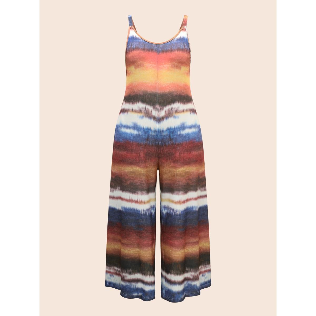 Plus Size Multicolor U Neck Gradient Dyeing Jumpsuit Women Casual Sleeveless U-neck Everyday Loose Jumpsuits BloomChic 10/M Product Image