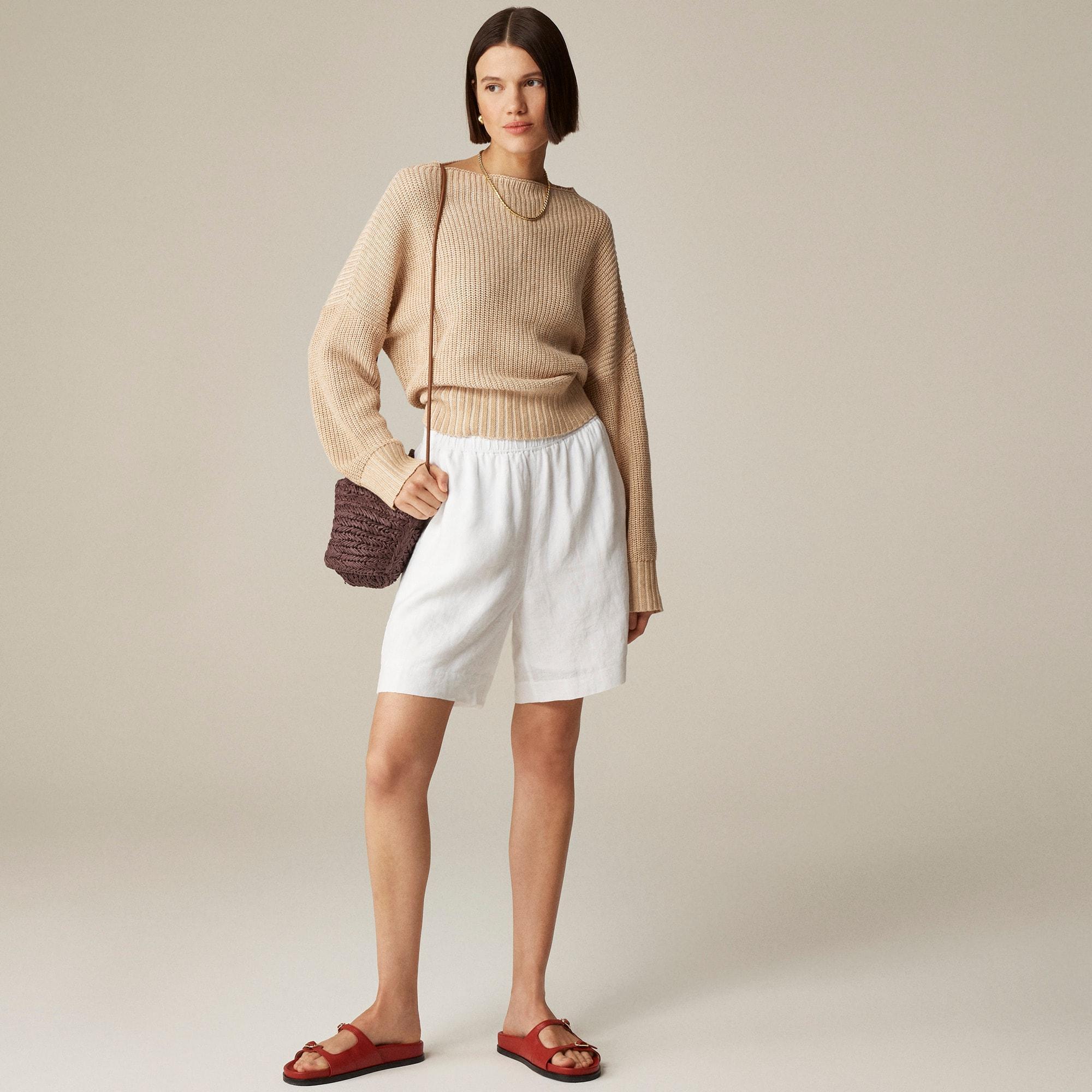 Ribbed funnelneck sweater in linen-cotton blend Product Image