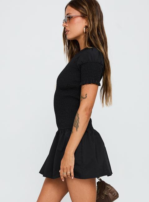 Laurita Shirred Mini Dress Black Product Image