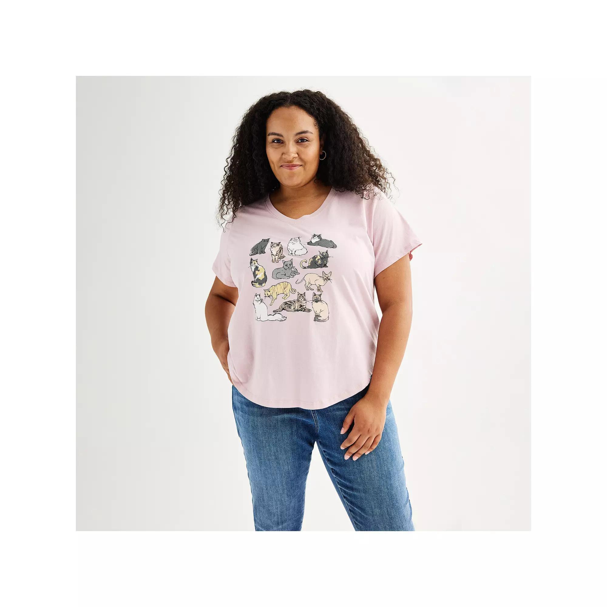 Plus Size A Clowder Of Cats Graphic Tee, Women's, Size: 1XL, Purple Product Image