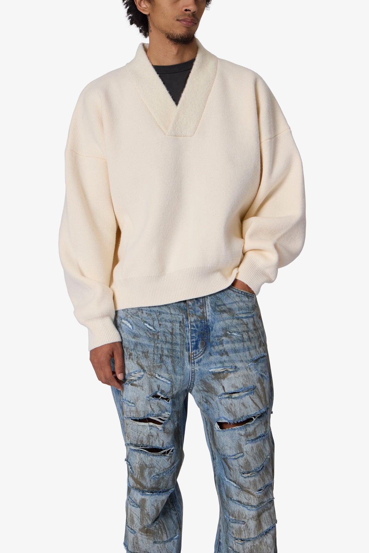 Crew V Neck Sweater - Cream Product Image