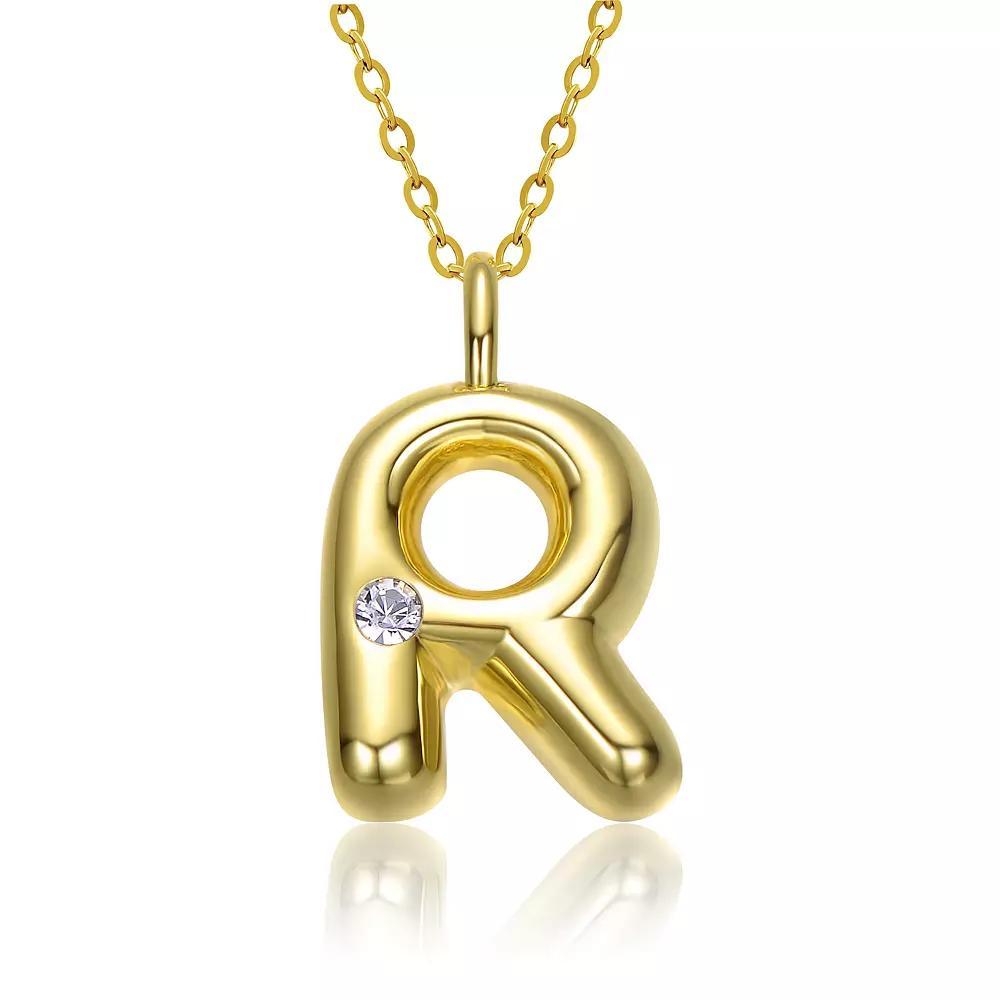 14k Gold Plated Bubble Initial Pendant Necklace, Womens Gold Tone R Product Image