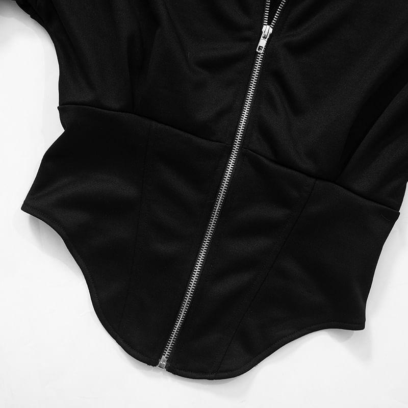 Plain Zip-Up Crop Hoodie Product Image