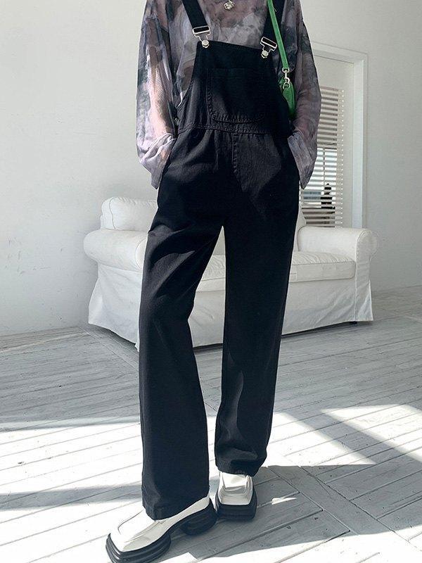 Classic Straight Leg Denim Overalls Product Image