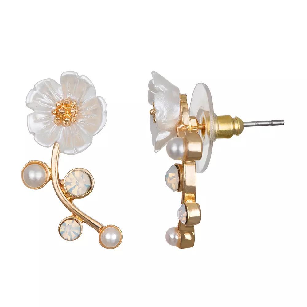 LC Lauren Conrad Gold Tone Flower with Stem Button Earrings, Women's Product Image