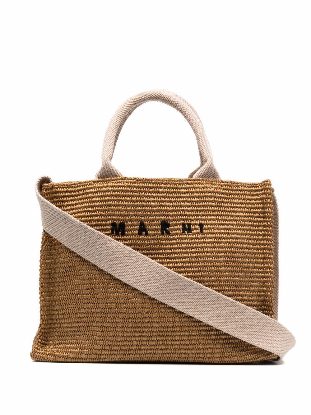 logo-lettering raffia tote bag Product Image