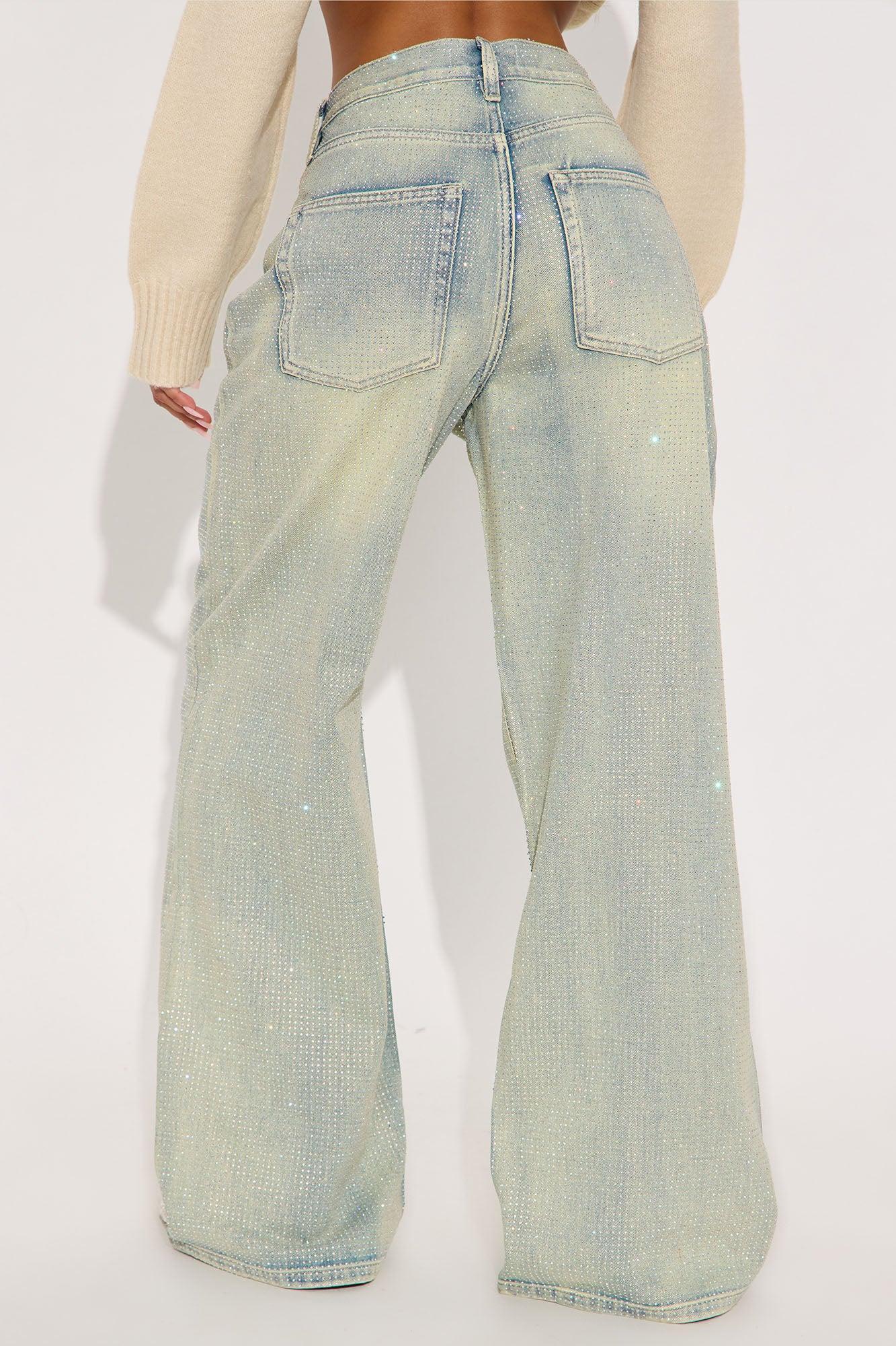 Shine Your Light Tinted Rhinestone Wide Leg Jean - Vintage Wash Product Image