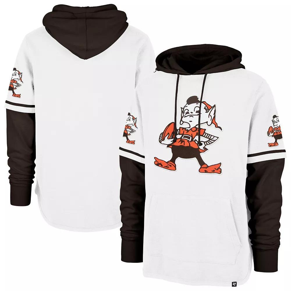 Men's '47  White Cleveland Browns Throwback Shortstop Pullover Hoodie, Size: 2XL Product Image