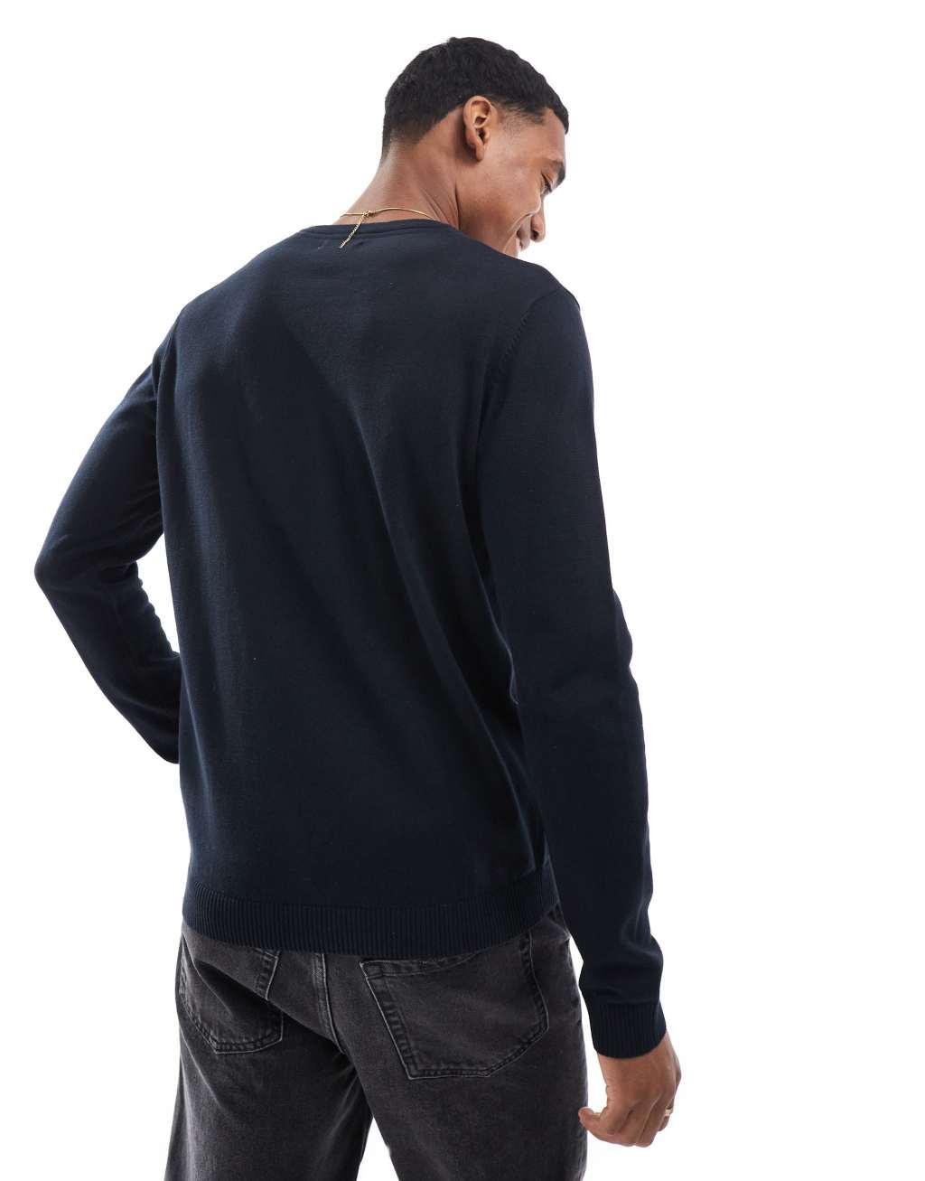 Jack & Jones crew neck sweater in navy  Product Image
