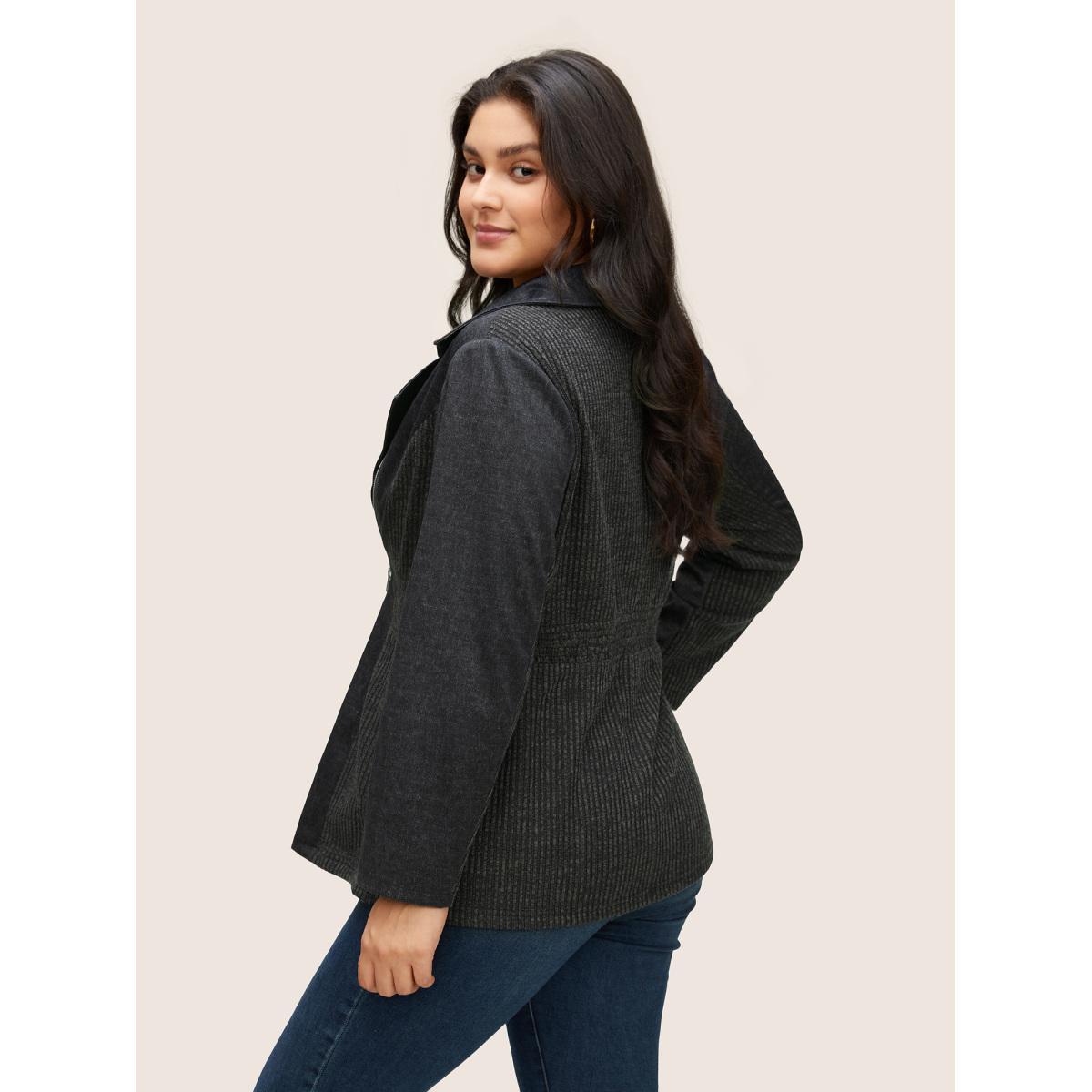 Plus Size Texture Patchwork Rib Knit Zipper Jacket Women DarkGray Non Side seam pocket Everyday Jackets BloomChic 14-16/1X Product Image