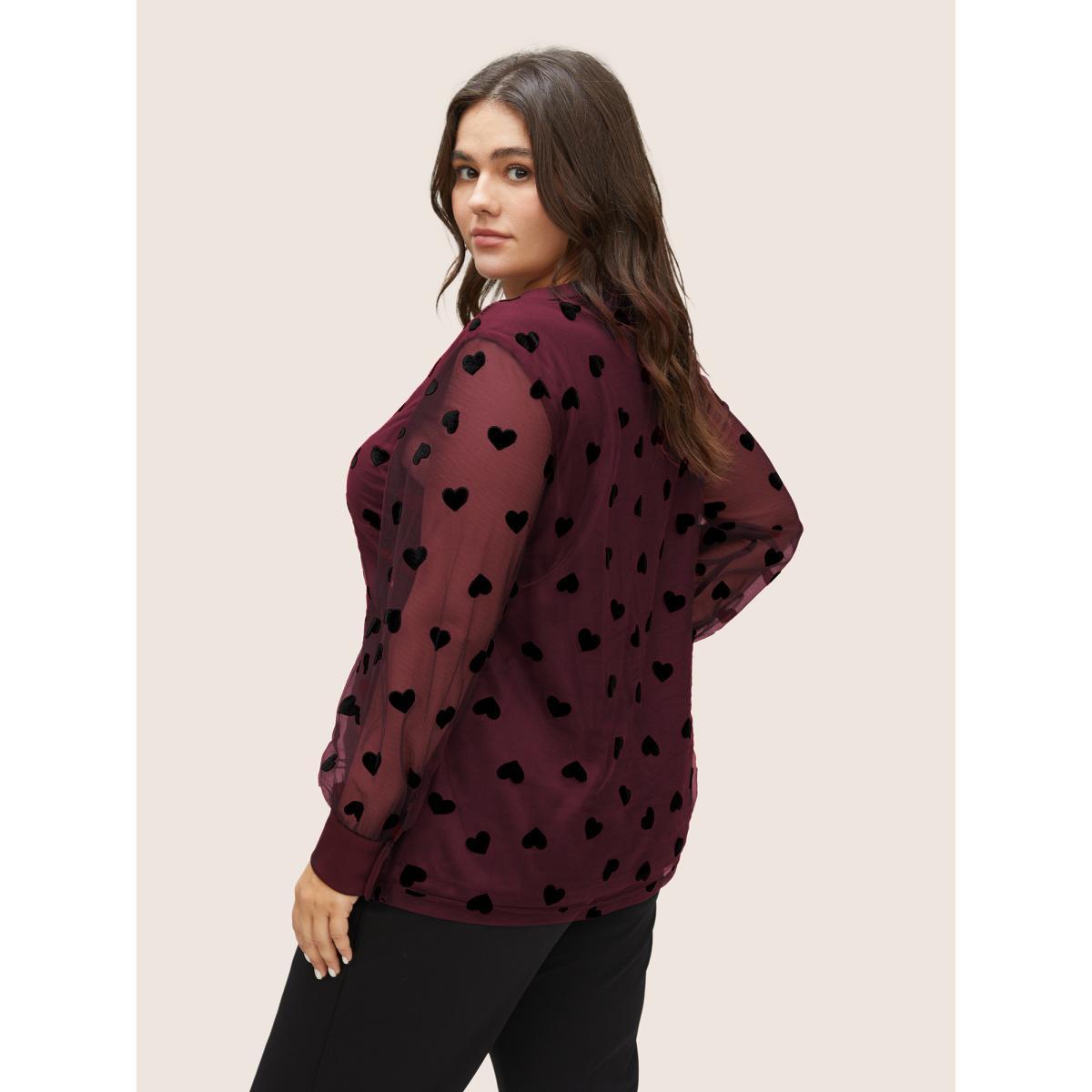 Plus Size Scarlet Heart Mesh Patchwork V Neck Blouse Women Cocktail Long Sleeve V-neck Party Blouses BloomChic 10/M Product Image