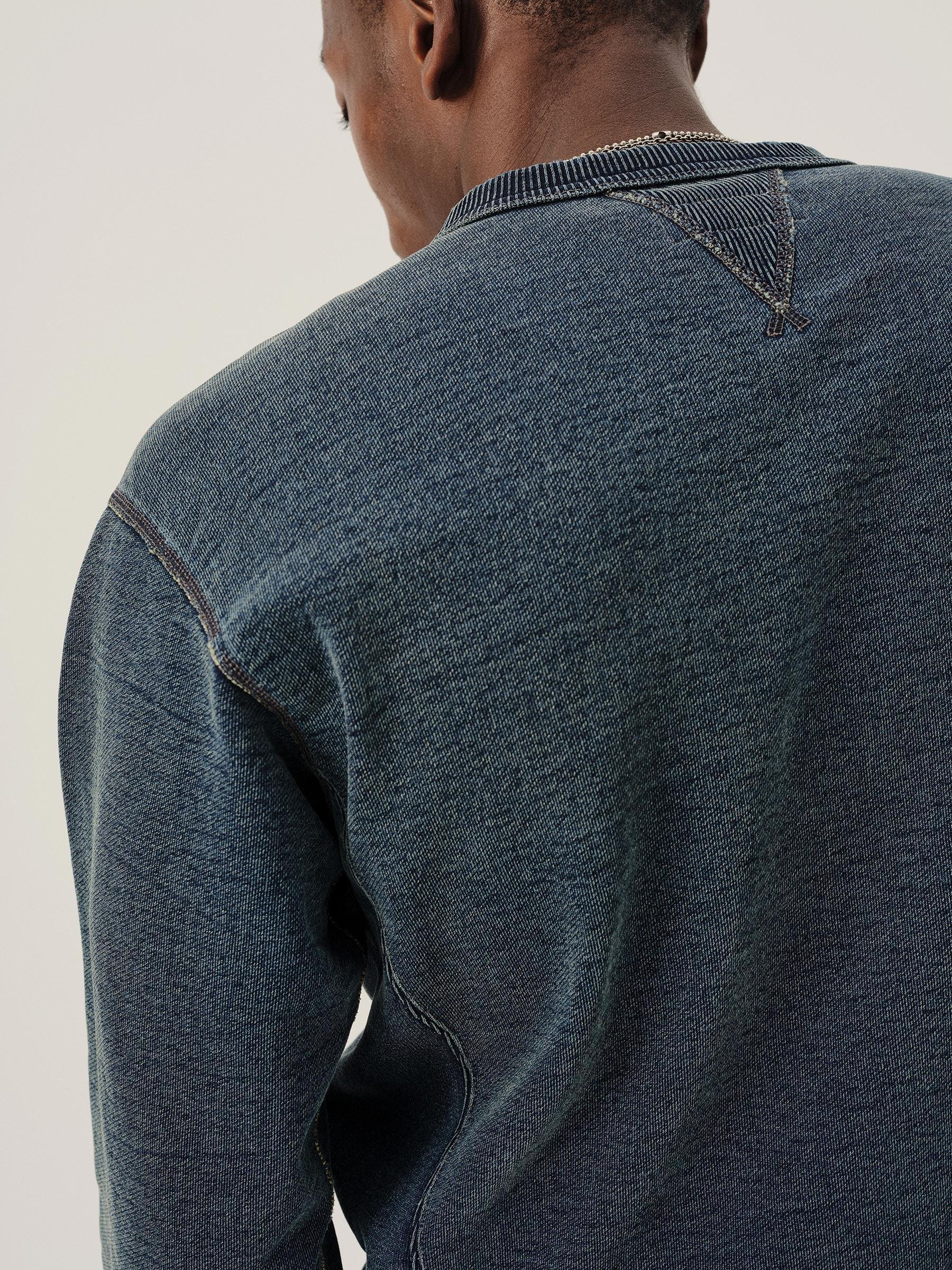 D038 Double Indigo Loopback Double V Crew Sweatshirt Product Image
